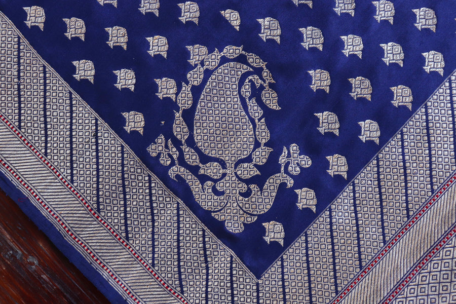 Pleat detail of Neelambari Matsya Buti zari saree