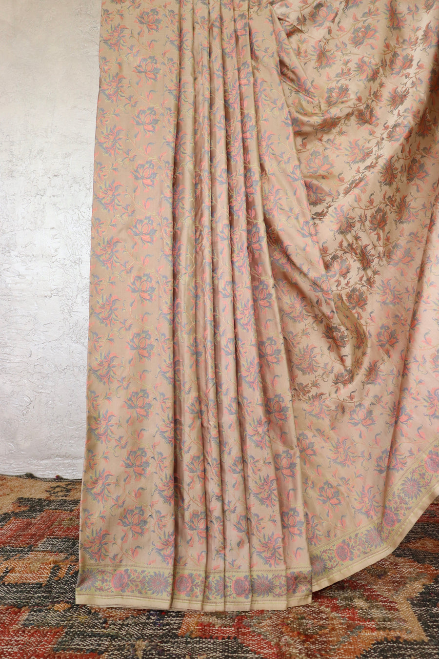 Grey Multi Colour Jamawar Tanchoi Satin Silk Saree