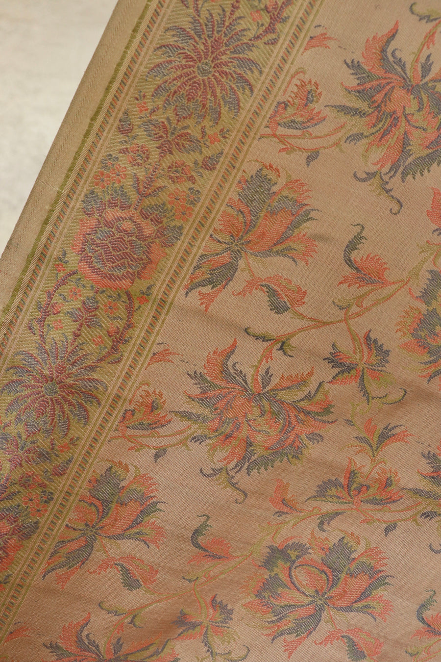 Grey Multi Colour Jamawar Tanchoi Satin Silk Saree