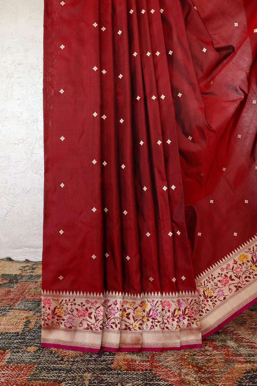 Maroon Meenadar Kadhua  Pure Silk Handloom Banarasi Saree