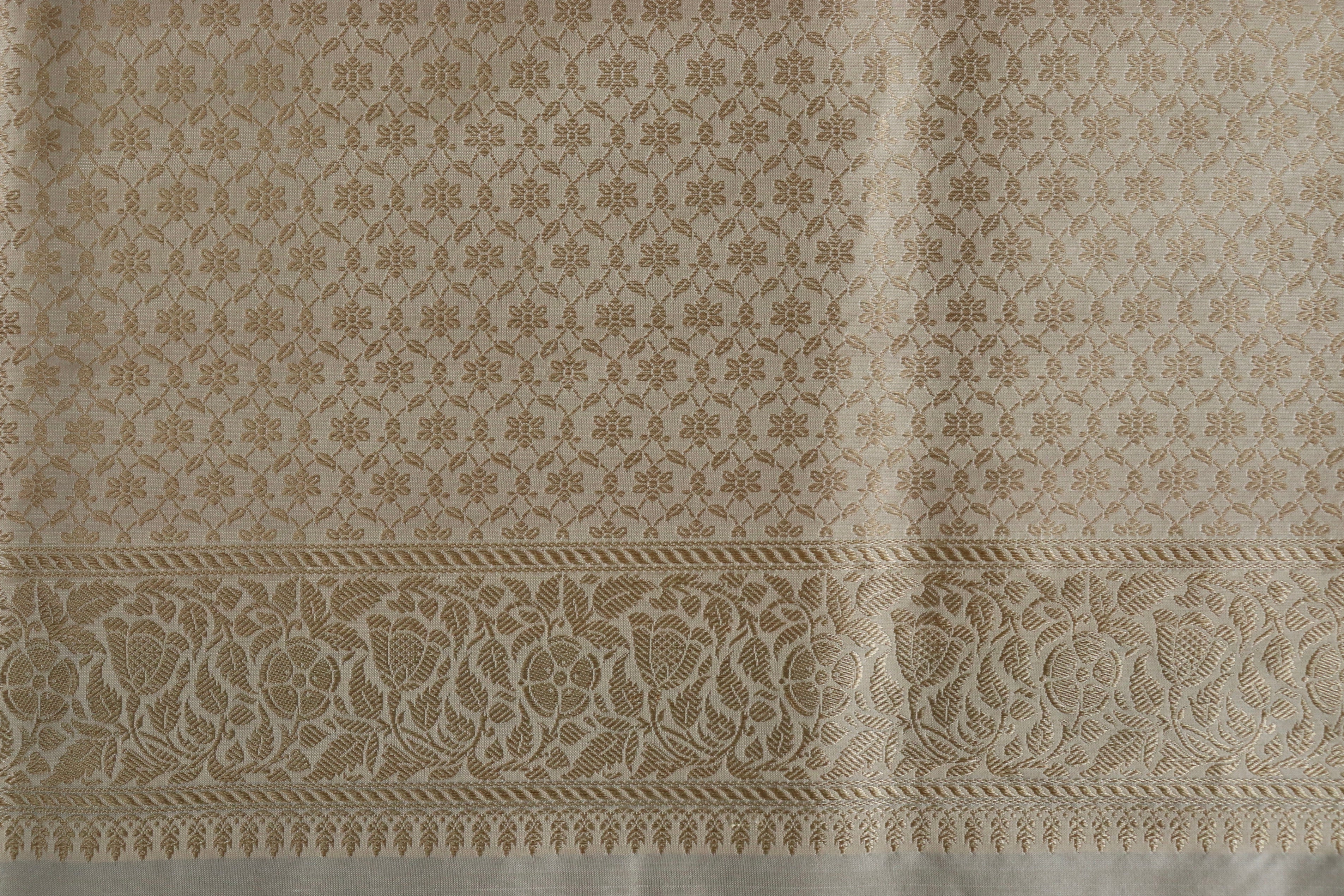 Ivory Parizaat Motif Pure Kora Silk Handloom Saree