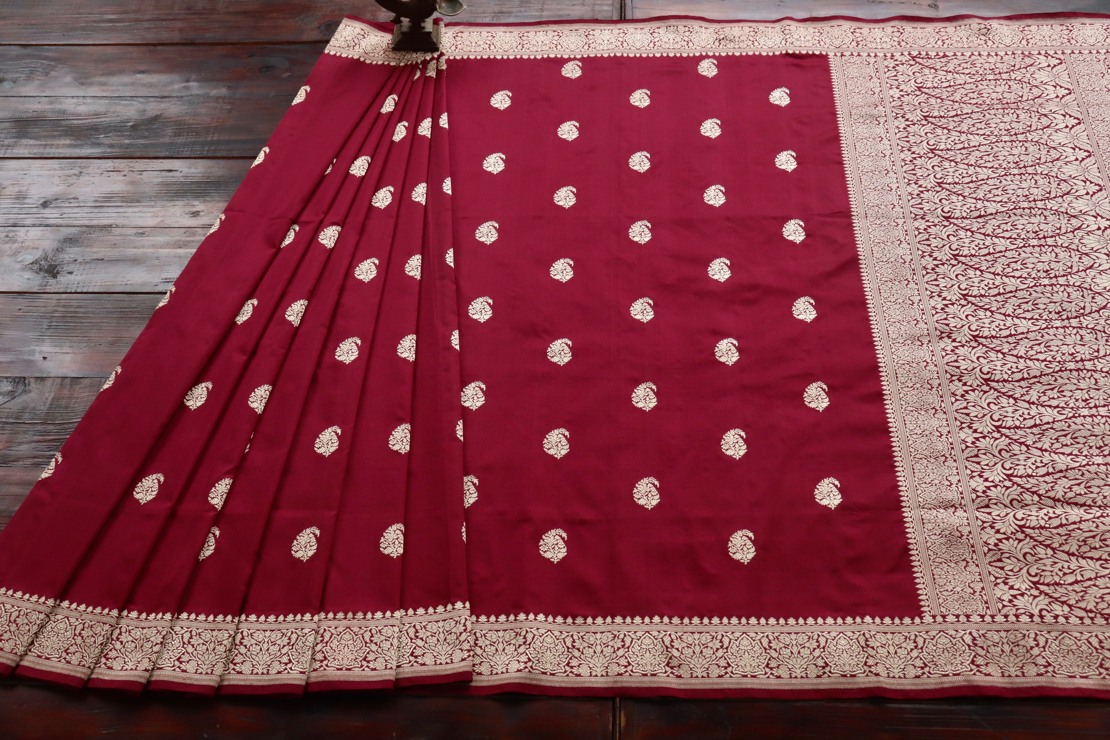 Deep Maroon Kairy Motif Pure Silk Handloom Banarasi Saree