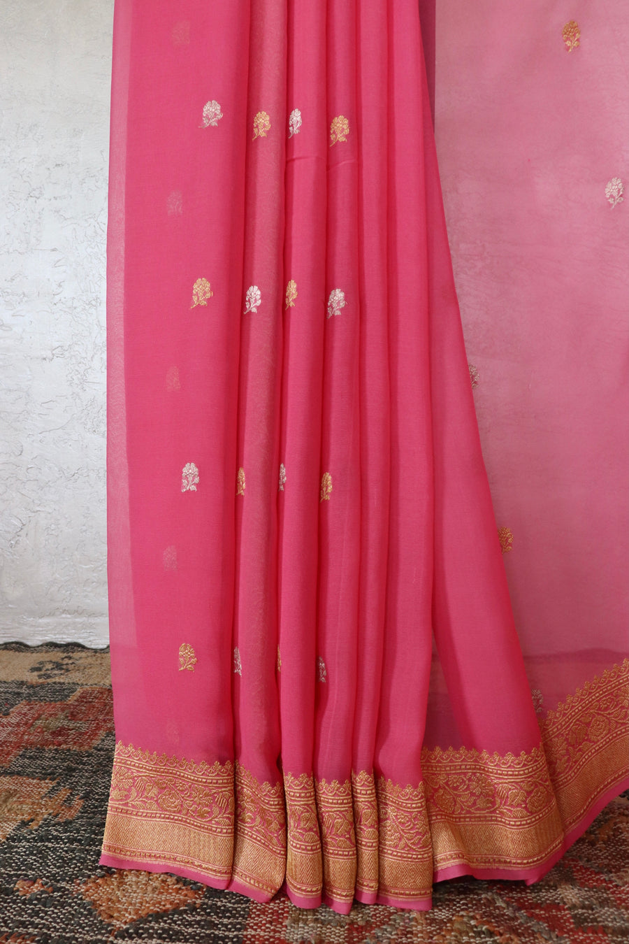 Pink Kadhua Georgette Banarasi Handloom Saree
