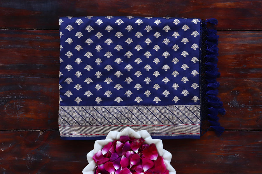 handloom Banarsi saree with buti motifs in pure silk