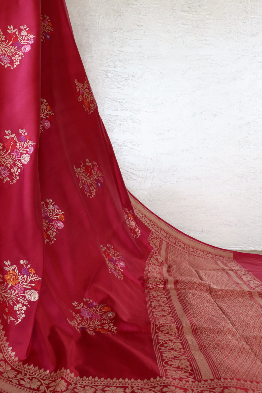Burgundy Guldasta Motif Pure Katan Silk Handloom Saree