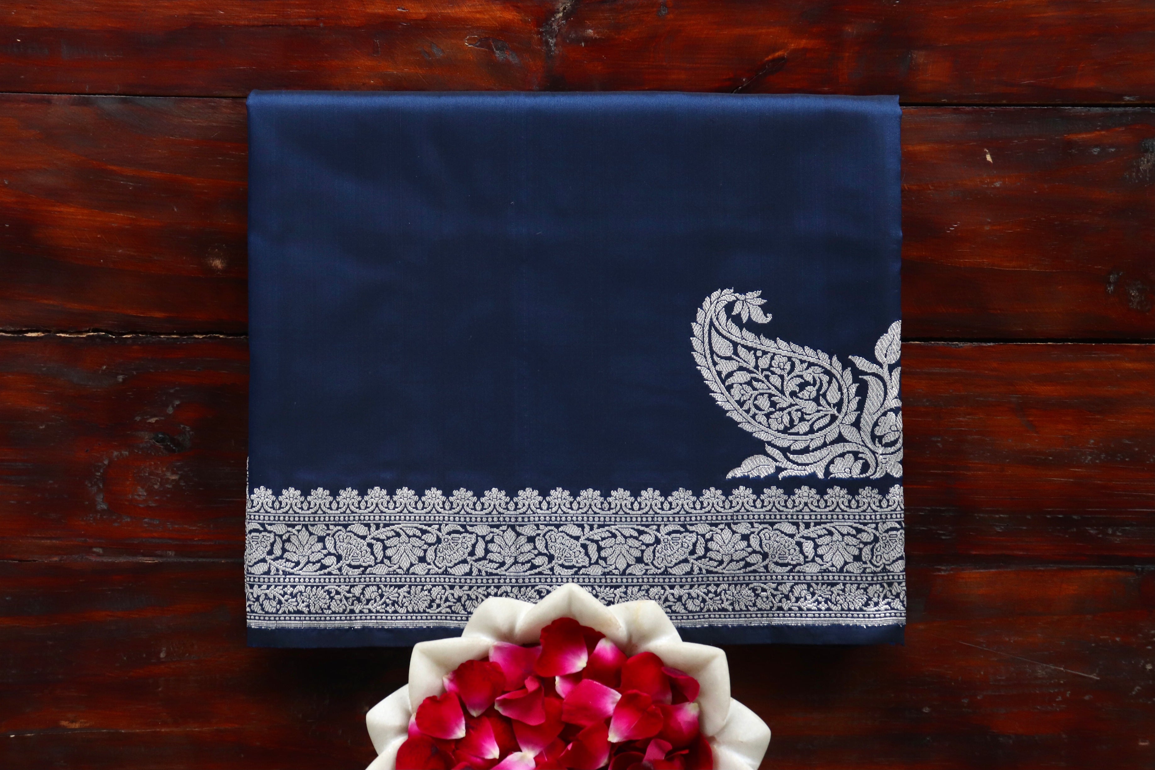 Navy Pink Kuniya Pure Silk Handloom Banarasi Saree
