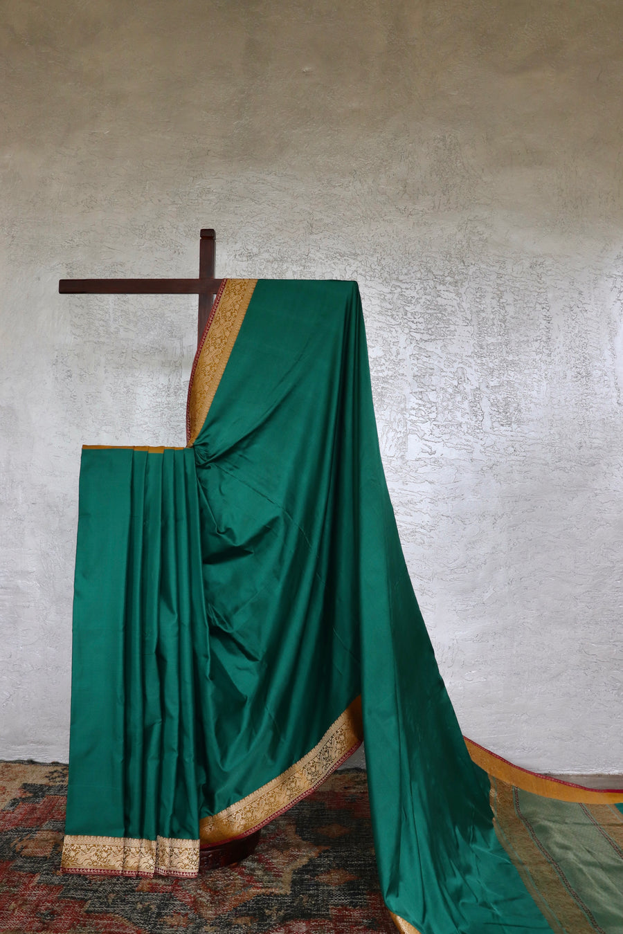 Green handloom Banarsi saree in Satin silk