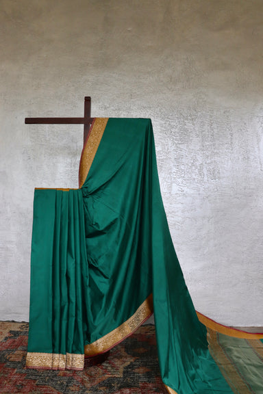 Green handloom Banarsi saree in Satin silk