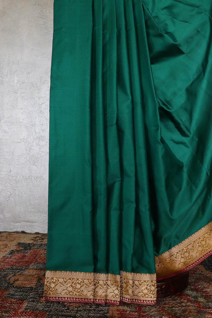 Green Banarasi Handwoven Satin Silk Saree