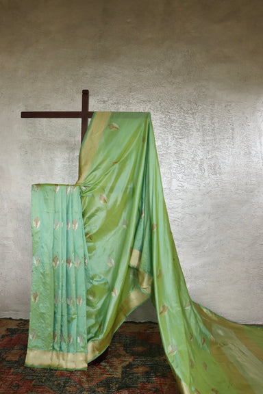 Light Green handloom Banarsi saree with kadhua motifs in pure Katan silk