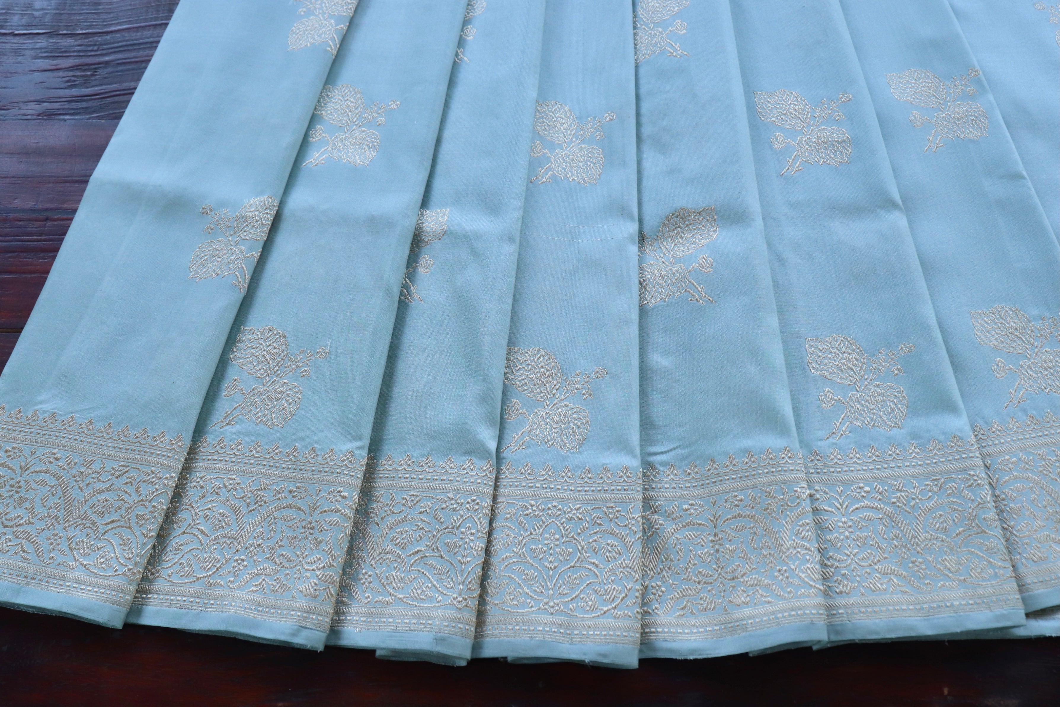 Sky Blue Pure Katan Silk Handloom Banarasi Saree