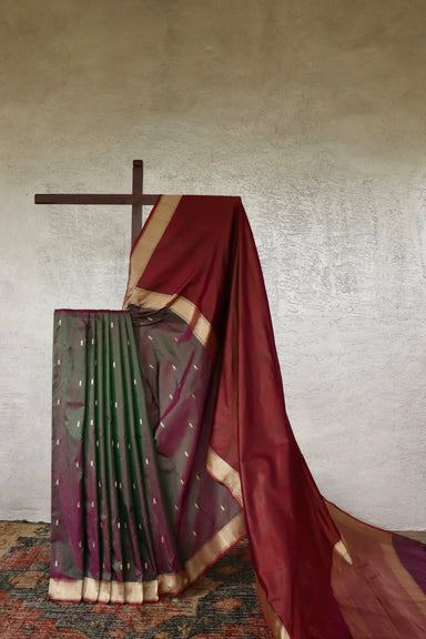 Plum handloom Banarsi saree with kairy motifs in pure silk