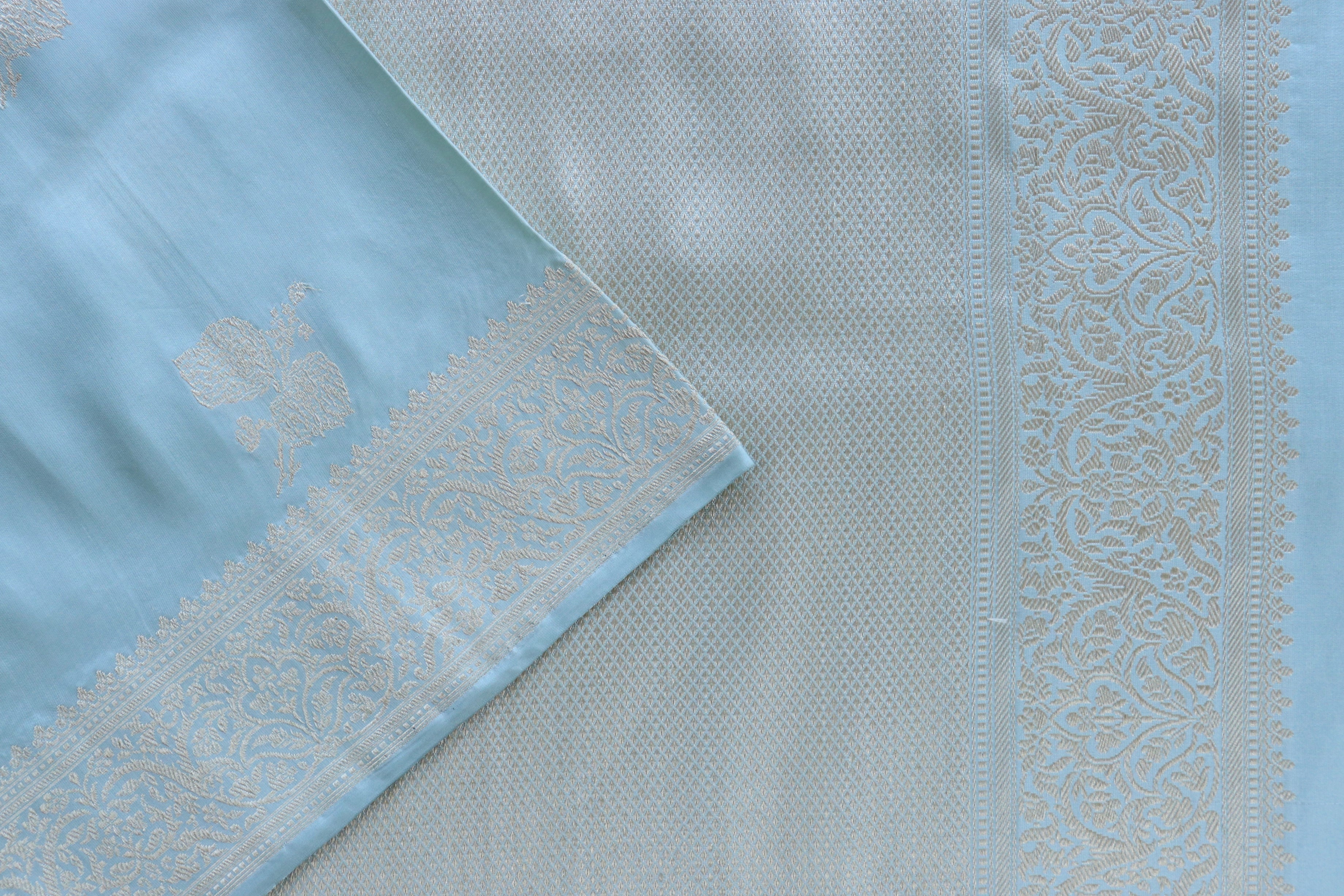 Sky Blue Pure Katan Silk Handloom Banarasi Saree