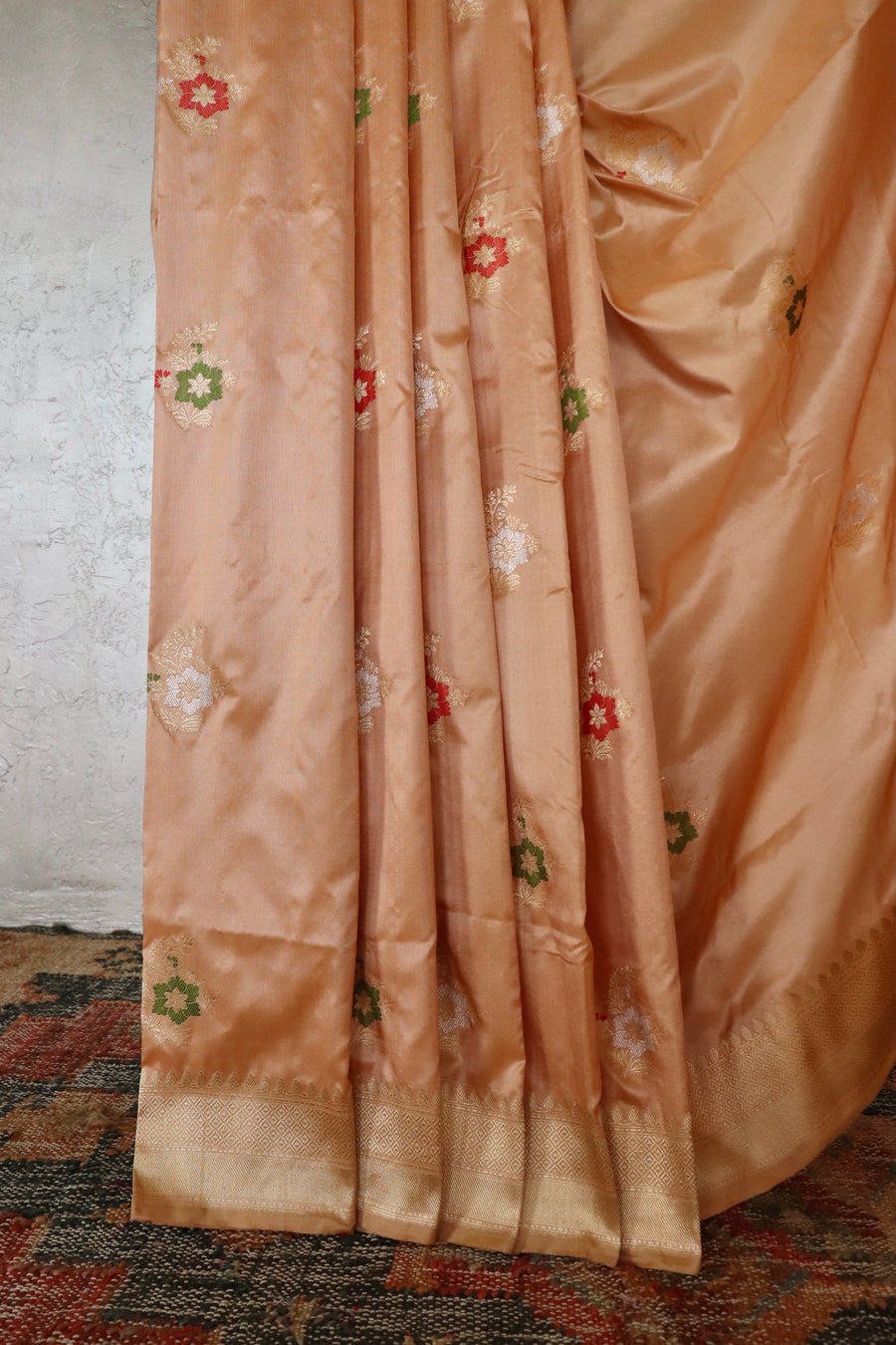 Peach Meenadar Motif Pure Silk Handloom Banarasi Saree