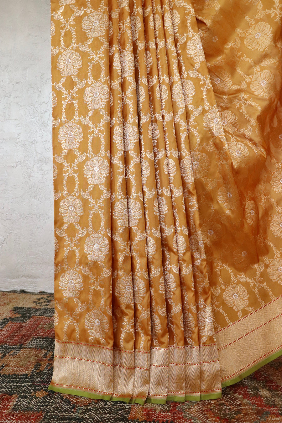 Saffron Yellow Chinar Jangla Pure Silk Handloom Banarasi Saree
