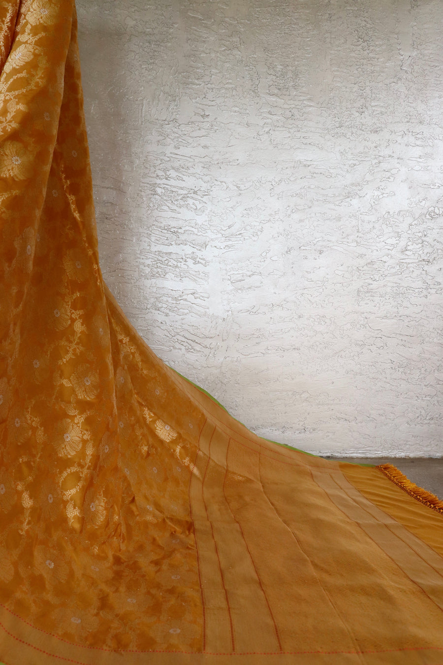 Saffron Yellow Chinar Jangla Pure Silk Handloom Banarasi Saree