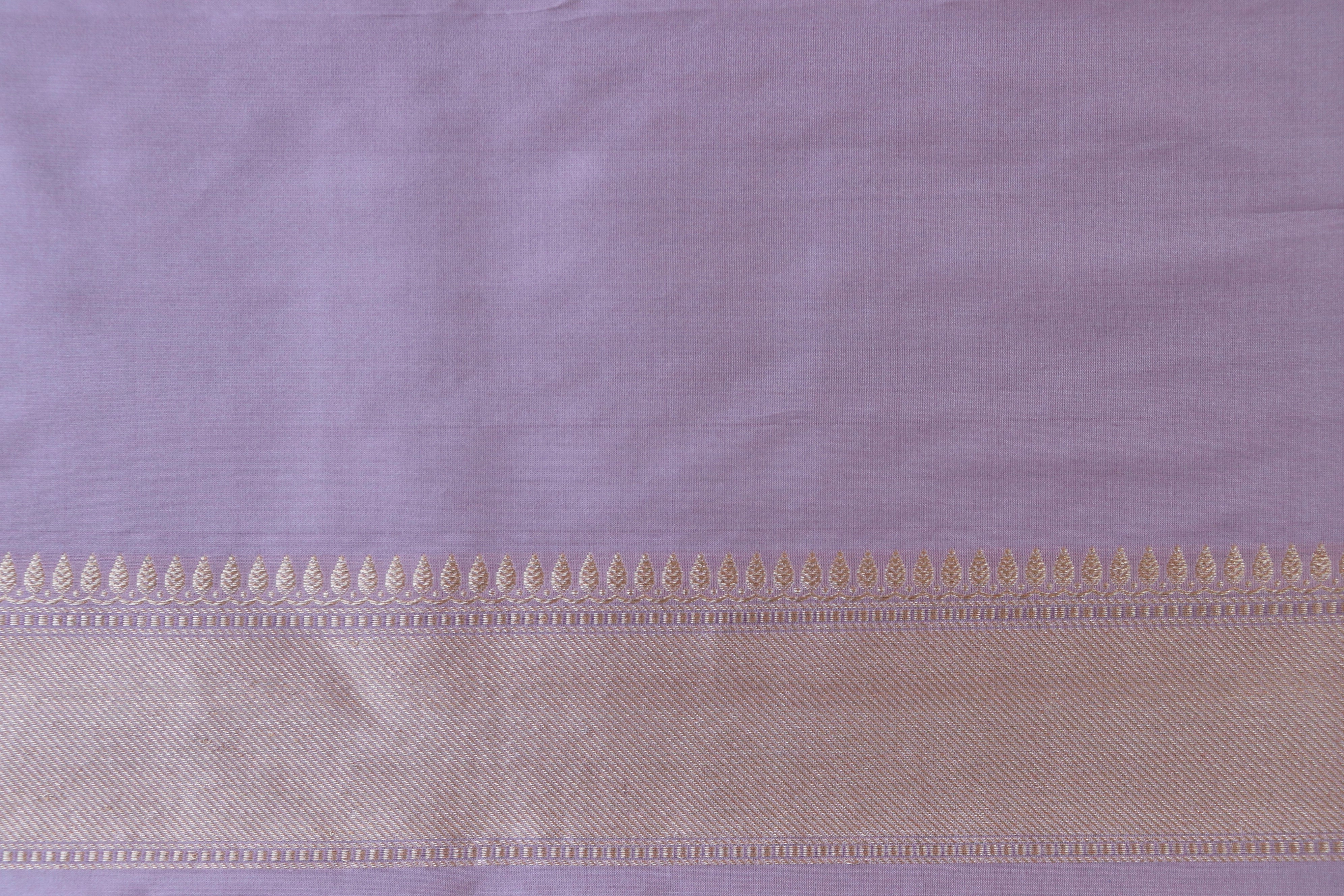 Lavender Mauve Parizaat Motif Pure Kora Silk Handloom Saree