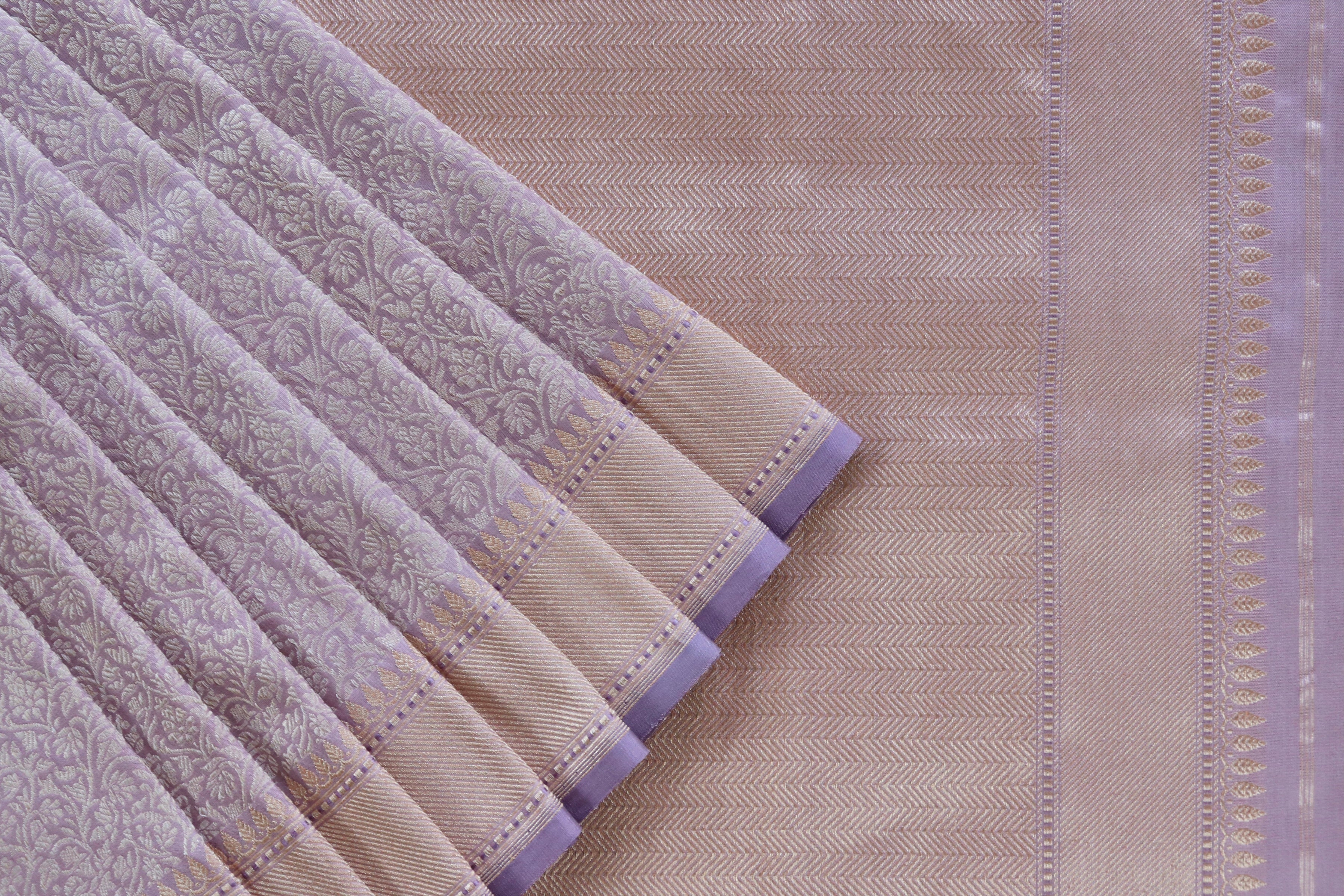 Lavender Mauve Parizaat Motif Pure Kora Silk Handloom Saree