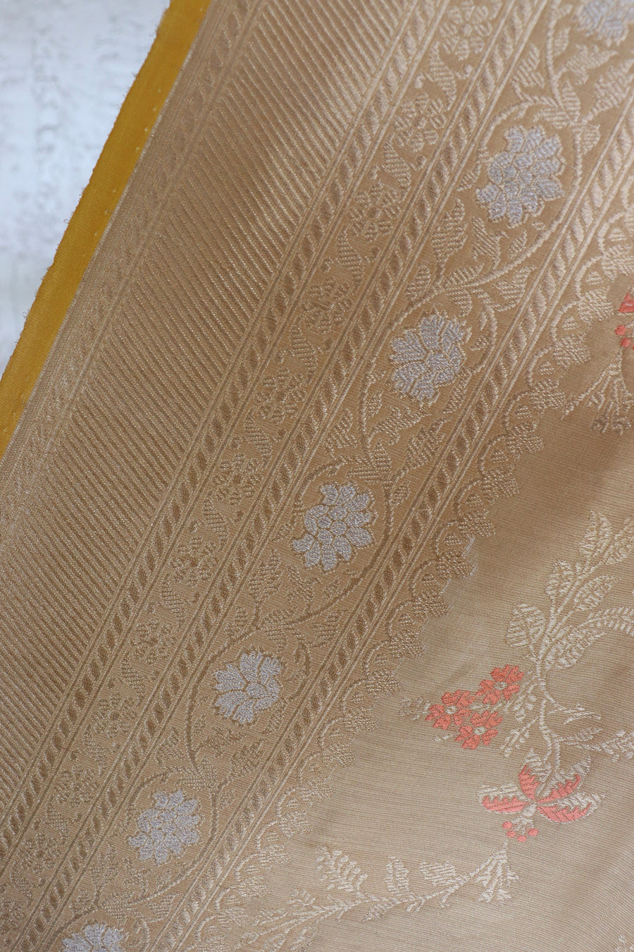 Beige Tissue Kadhua Phool Jangla Katan Silk Saree