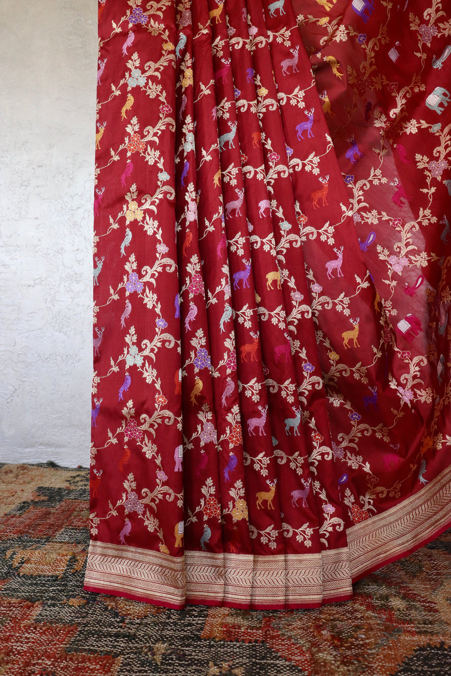 Maroon Kadhua Shikargah Pure Silk Handloom Banarasi Saree
