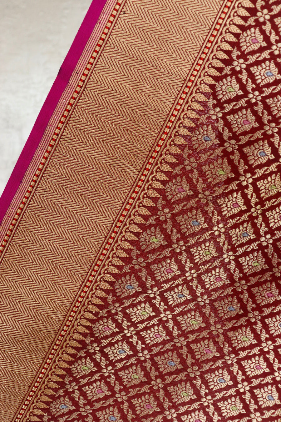 Burgundy Meenadar Handwoven Banarasi Tanchoi Silk Saree