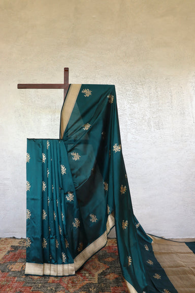 Peacock Blue handloom Banarsi saree in pure silk