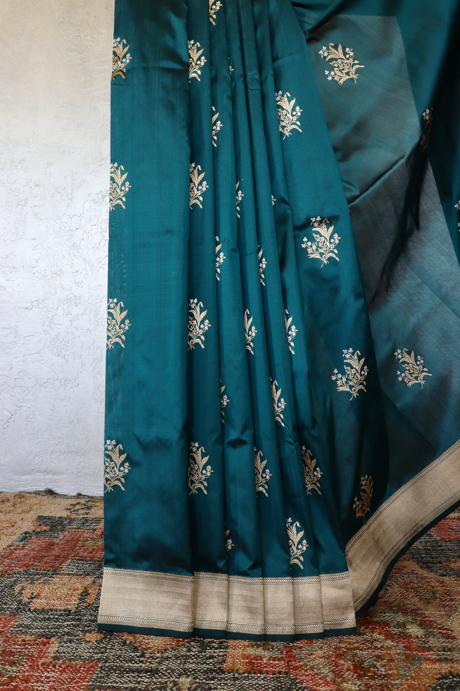 Peacock Blue Alfi Pure Silk Handloom Banarasi Saree