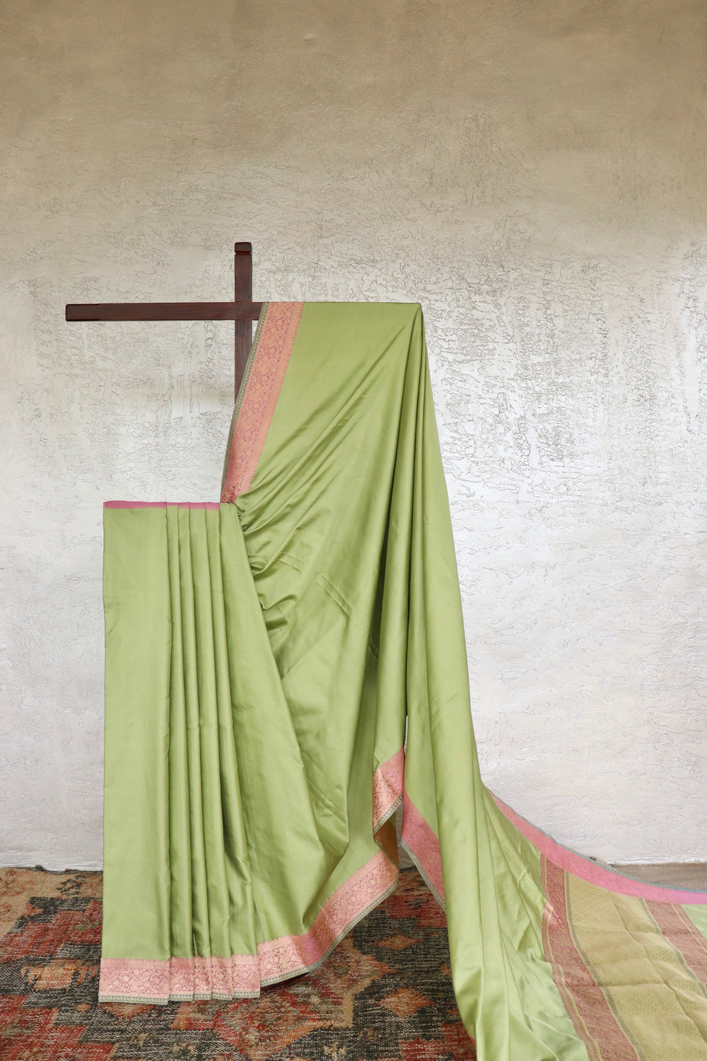 Pista Green handloom Banarsi saree in Satin silk