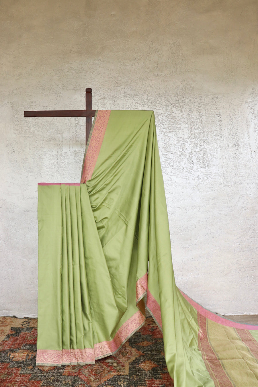 Pista Green handloom Banarsi saree in Satin silk