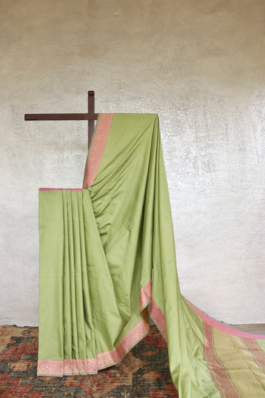 Pista Green handloom Banarsi saree in Satin silk