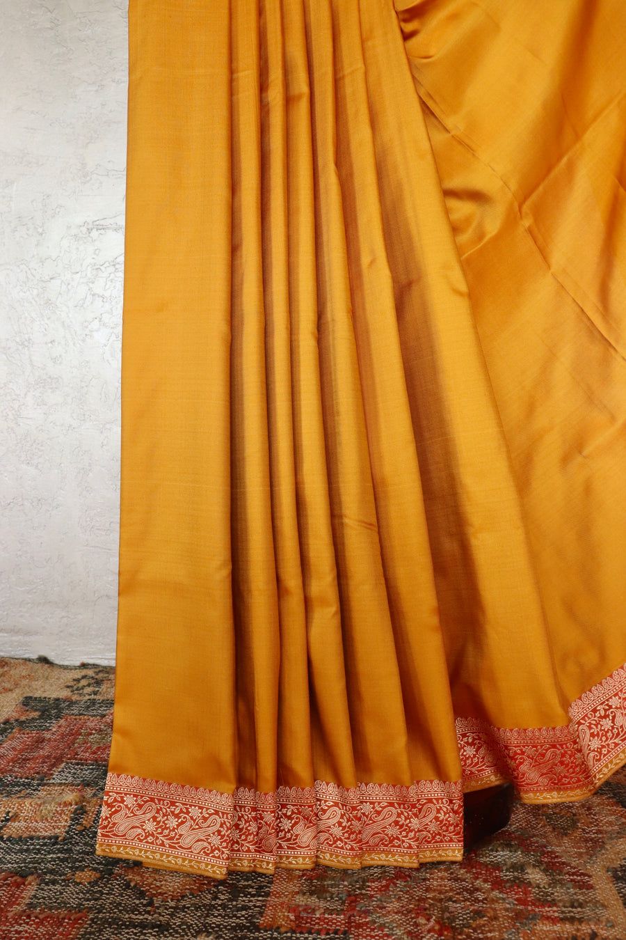 Yellow & Rust Banarasi Handwoven Silk Saree