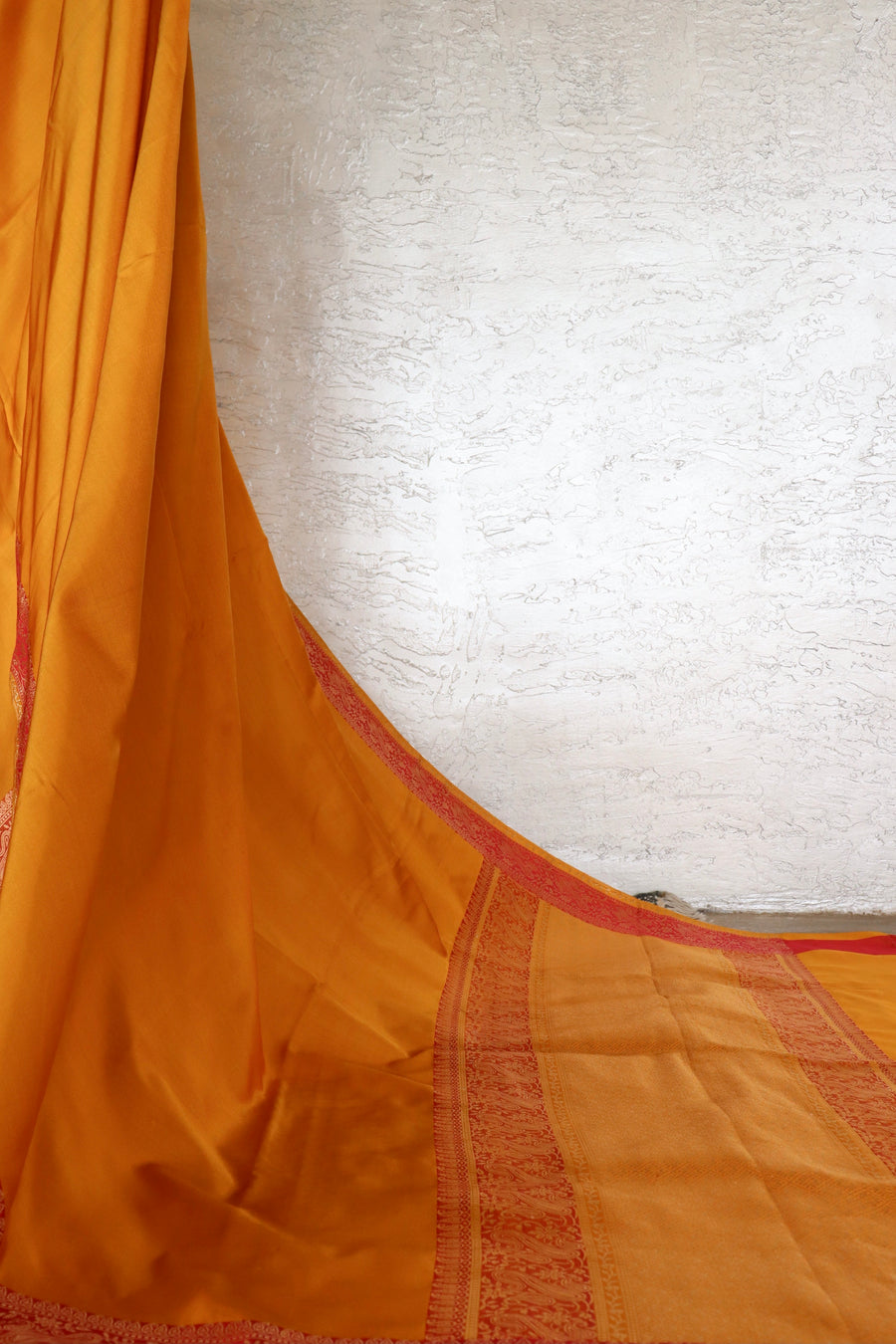 Yellow & Rust Banarasi Handwoven Silk Saree