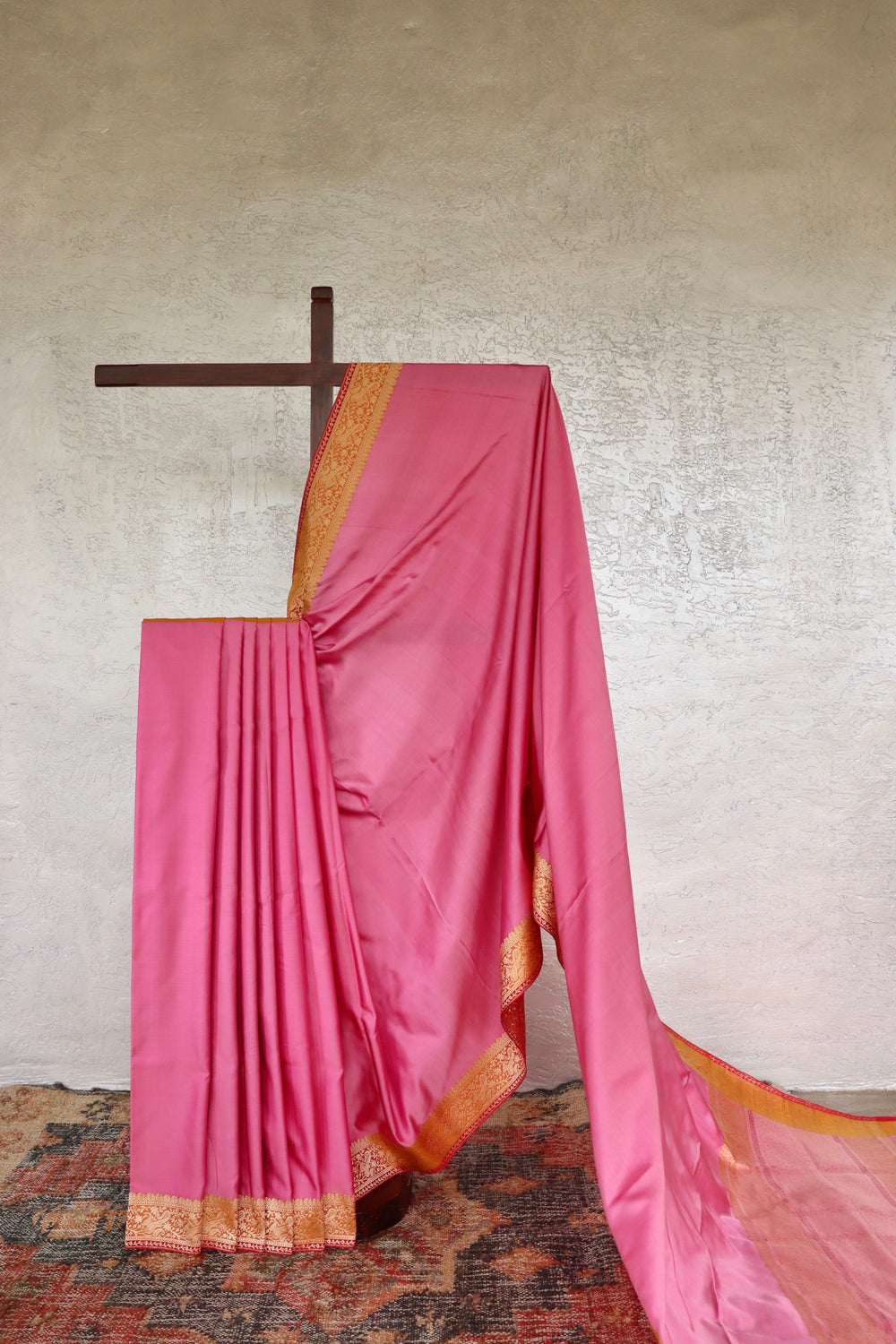 Orange handloom Banarsi saree in silk