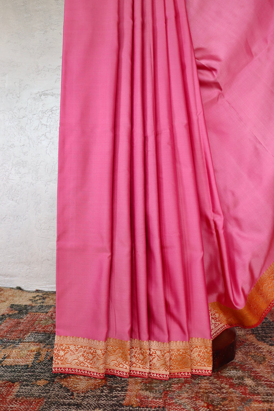 Pink & Orange Banarasi Handwoven Silk Saree