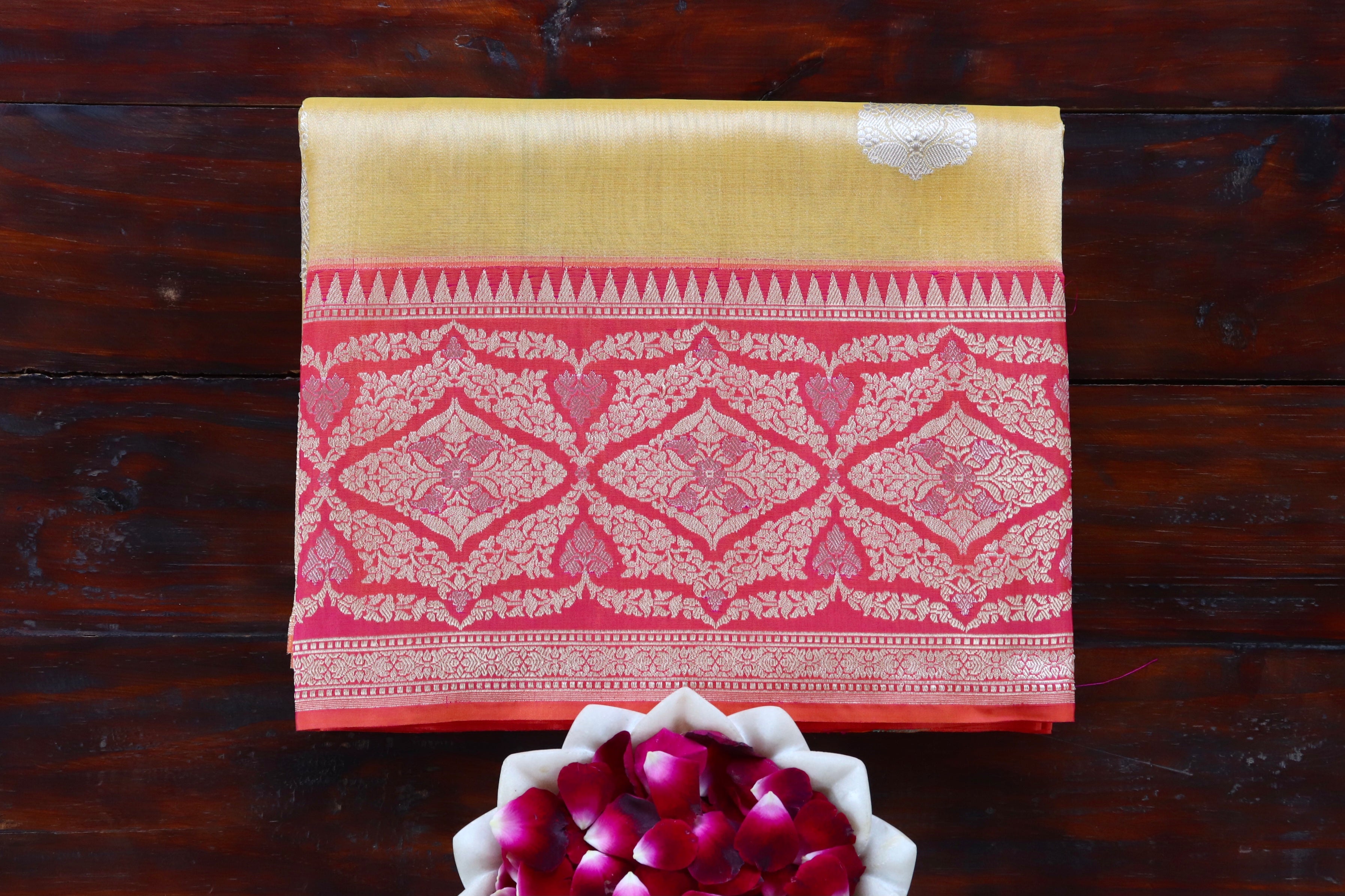 Gold & Red Sona Rupa Pure Silk Handloom Banarasi Saree