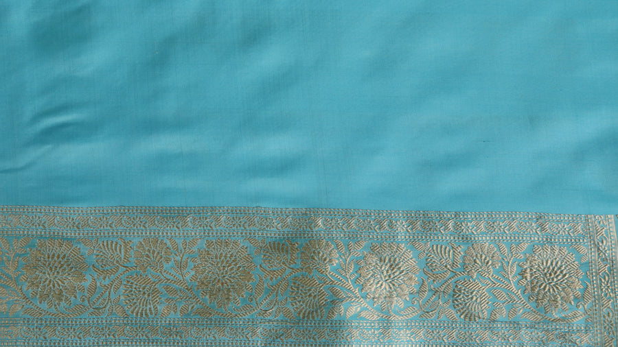 Sky Blue Jangla Pure Silk Handloom Banarsi Saree