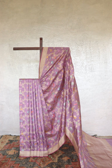Lilac handloom Banarsi saree with kadhua motifs in pure silk