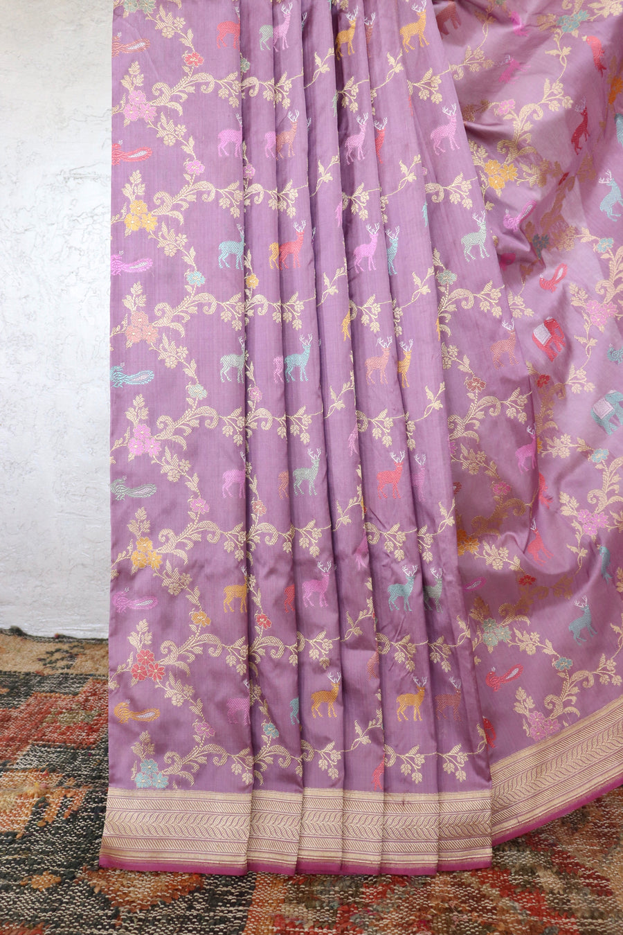 Deep Lilac Kadhua Shikargah Pure Silk Handloom Banarasi Saree