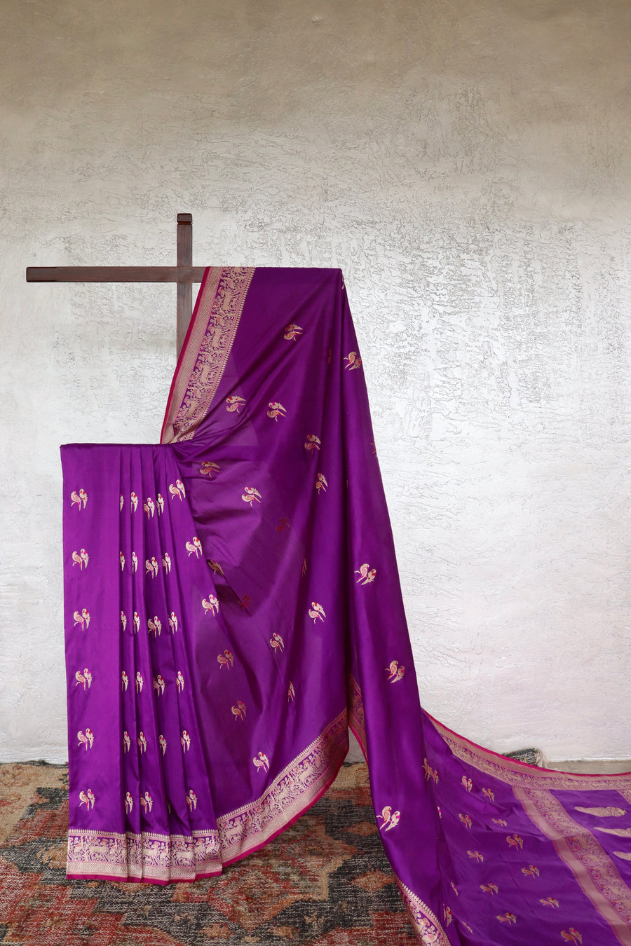 Purple handloom Banarsi saree with kadhua motifs in pure silk