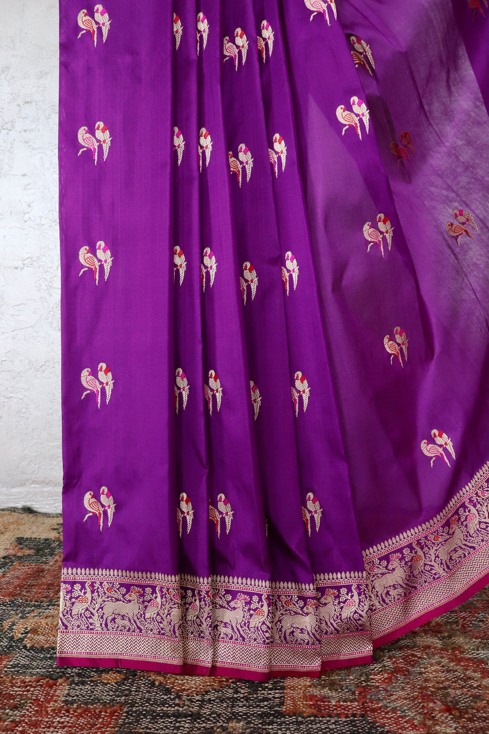 Purple handloom Banarsi saree with kadhua motifs in pure silk