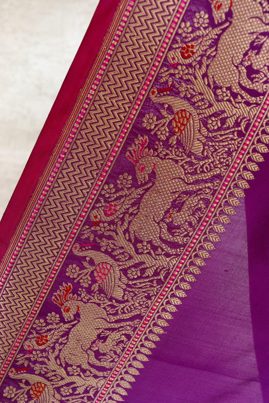 Purple Bird Motif Kadhua Pure Silk Handloom Banarasi Saree