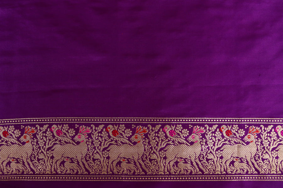 Purple Bird Motif Kadhua Pure Silk Handloom Banarasi Saree