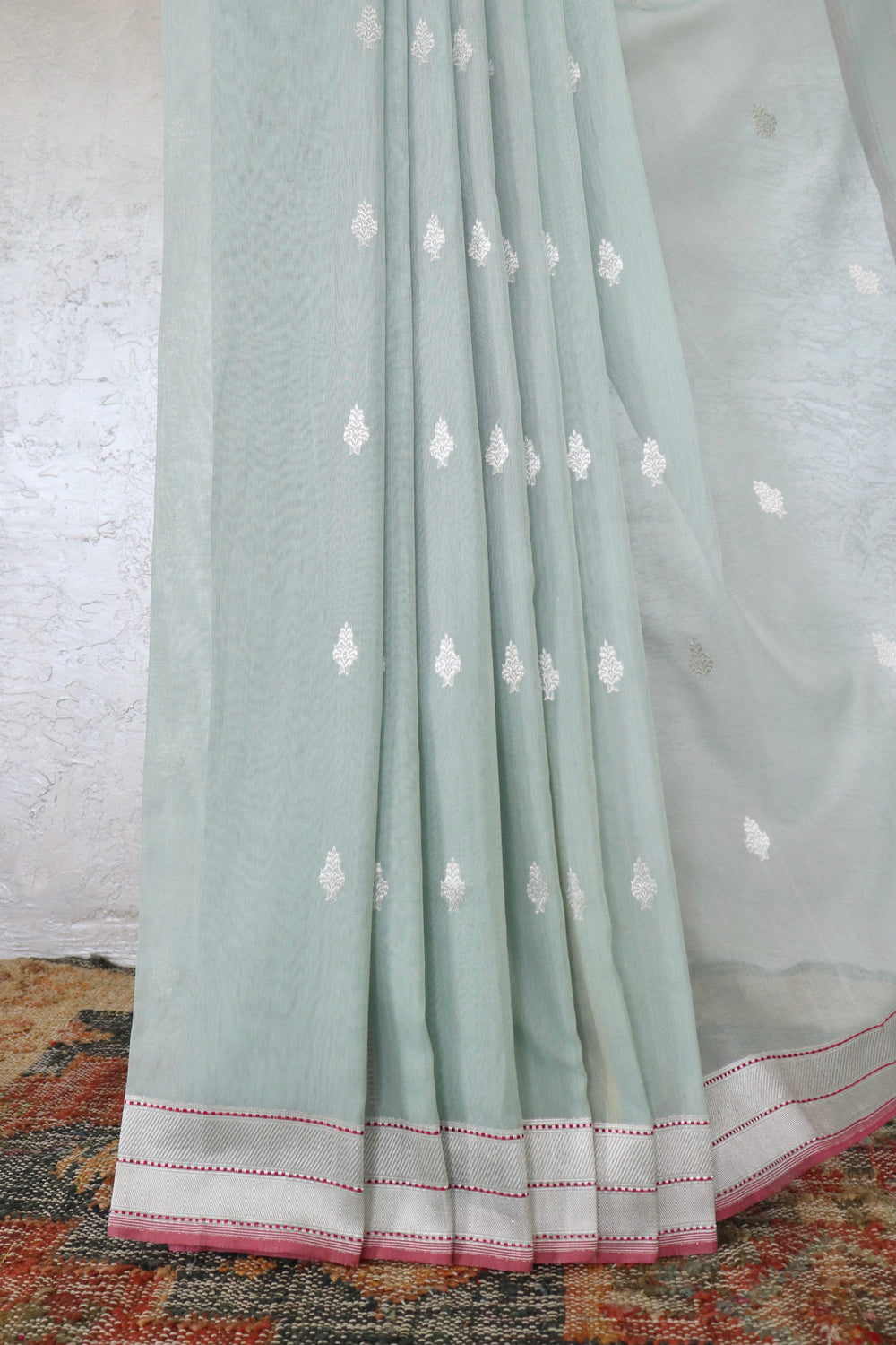 Blue handloom Banarsi saree with kadhua motifs in cotton