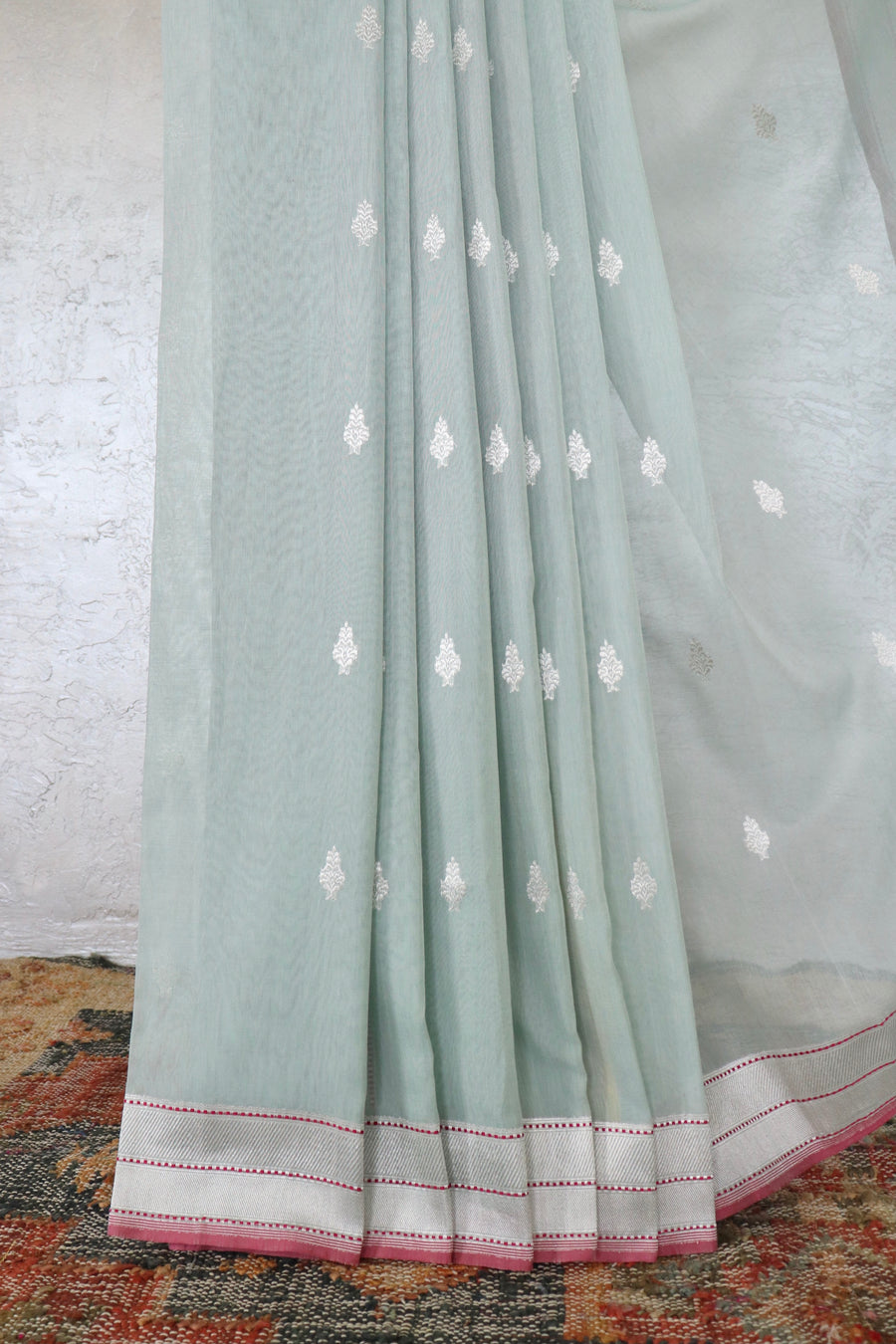 Blue handloom Banarsi saree with kadhua motifs in cotton