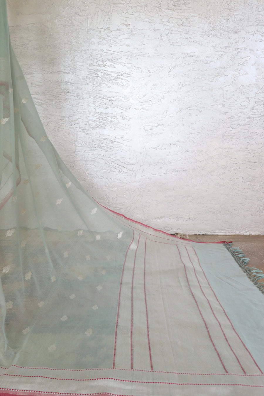 Mist Blue Silver Motif Cotton Kadhua Banarasi Handloom Saree