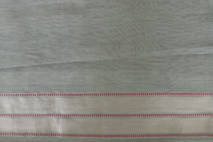 Mist Blue Silver Motif Cotton Kadhua Banarasi Handloom Saree