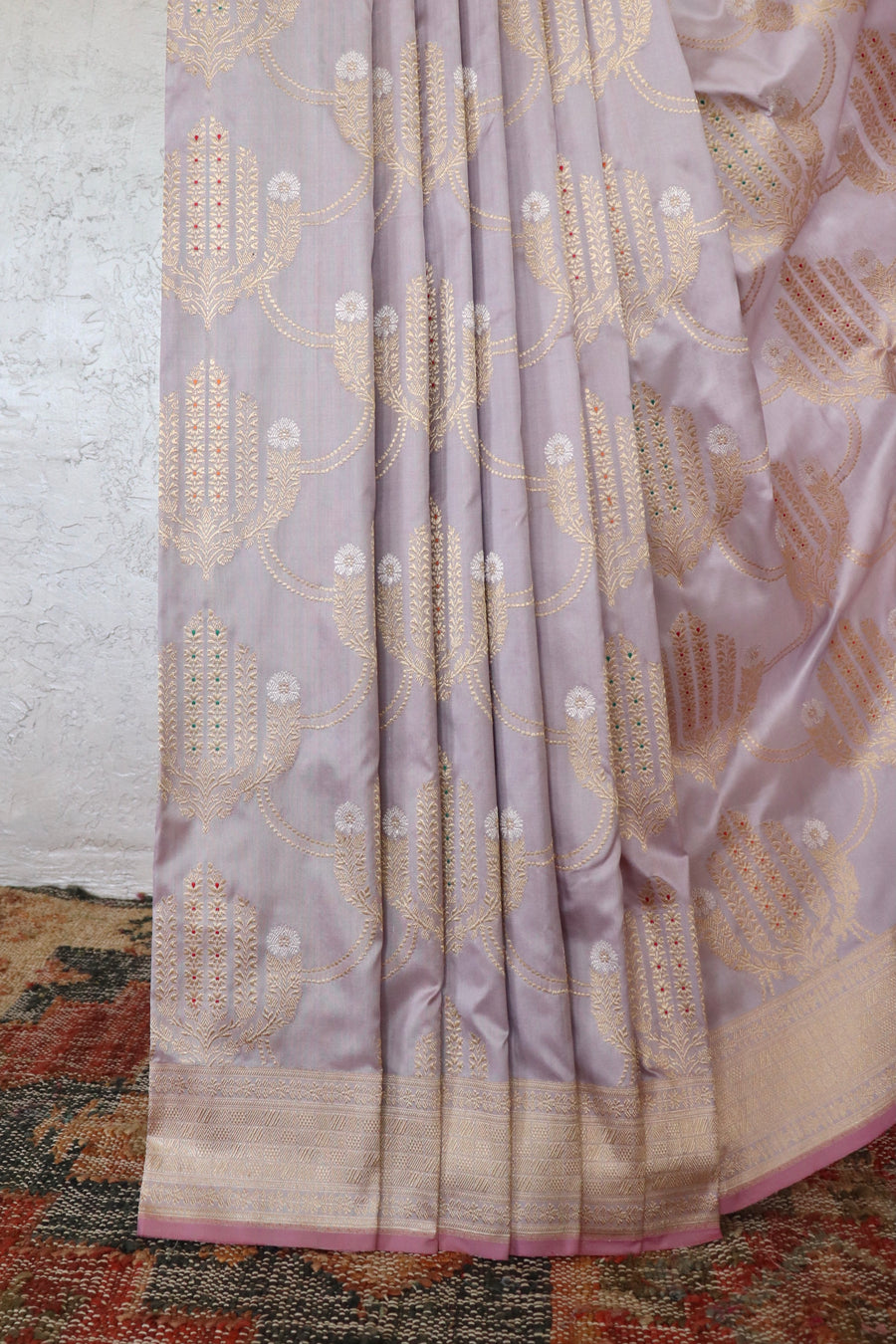 Lilac Meenadar Pure Silk Handloom Banarasi Jangla Saree