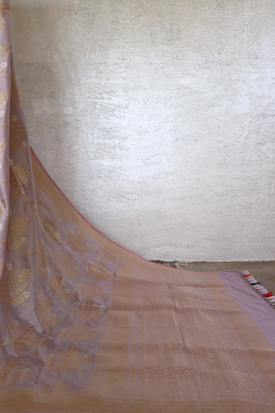 Lilac Meenadar Pure Silk Handloom Banarasi Jangla Saree