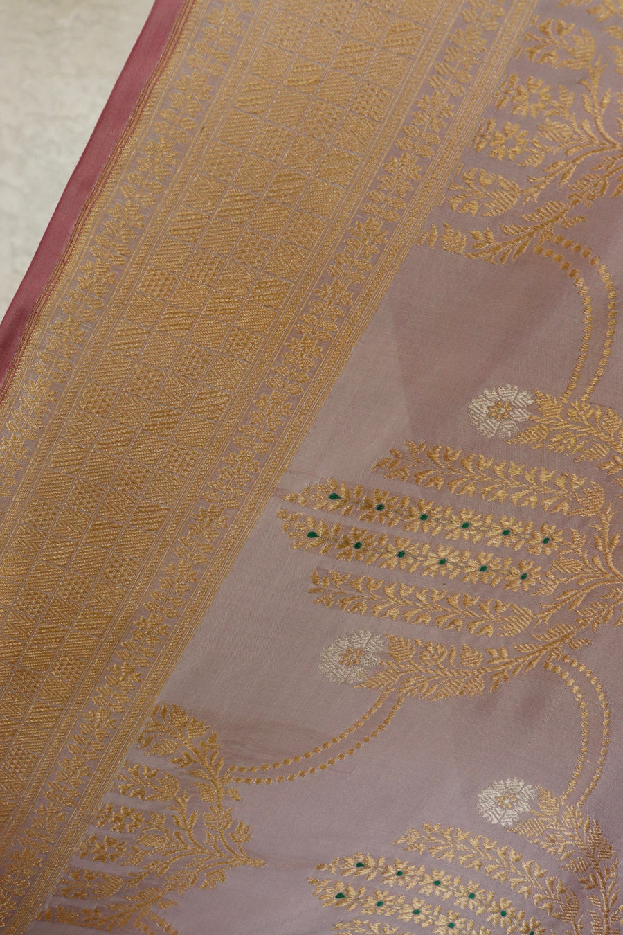 Lilac Meenadar Pure Silk Handloom Banarasi Jangla Saree
