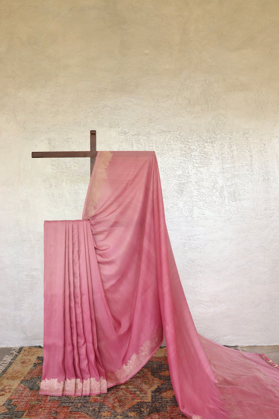 Pink handloom Banarsi saree in Tussar silk